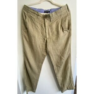 Banana Republic Mens 32x30 Straight Fit 100% Linen Pants Khaki Tan Flat Front